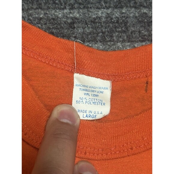 Vintage 70s/80s Glo Dot Graphic Print Short Sleeve T Shirt Orange Double Sided - Picture 3 of 5